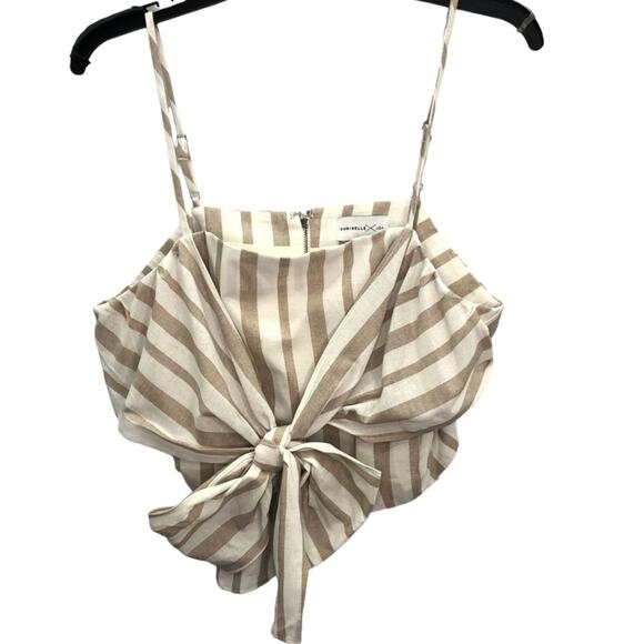 Chriselle Lim for J.O.A. Crop Top w/Tie Tan Cream Stripe L - Picture 4 of 8